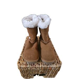 Serra Women’s Camel Color Suede Leather Boot Side Button Closure Preowned Size 8